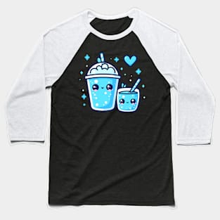 Cute Blue Boba Tea Drink in Kawaii Style with a Heart | Kawaii Food Art Lover Baseball T-Shirt